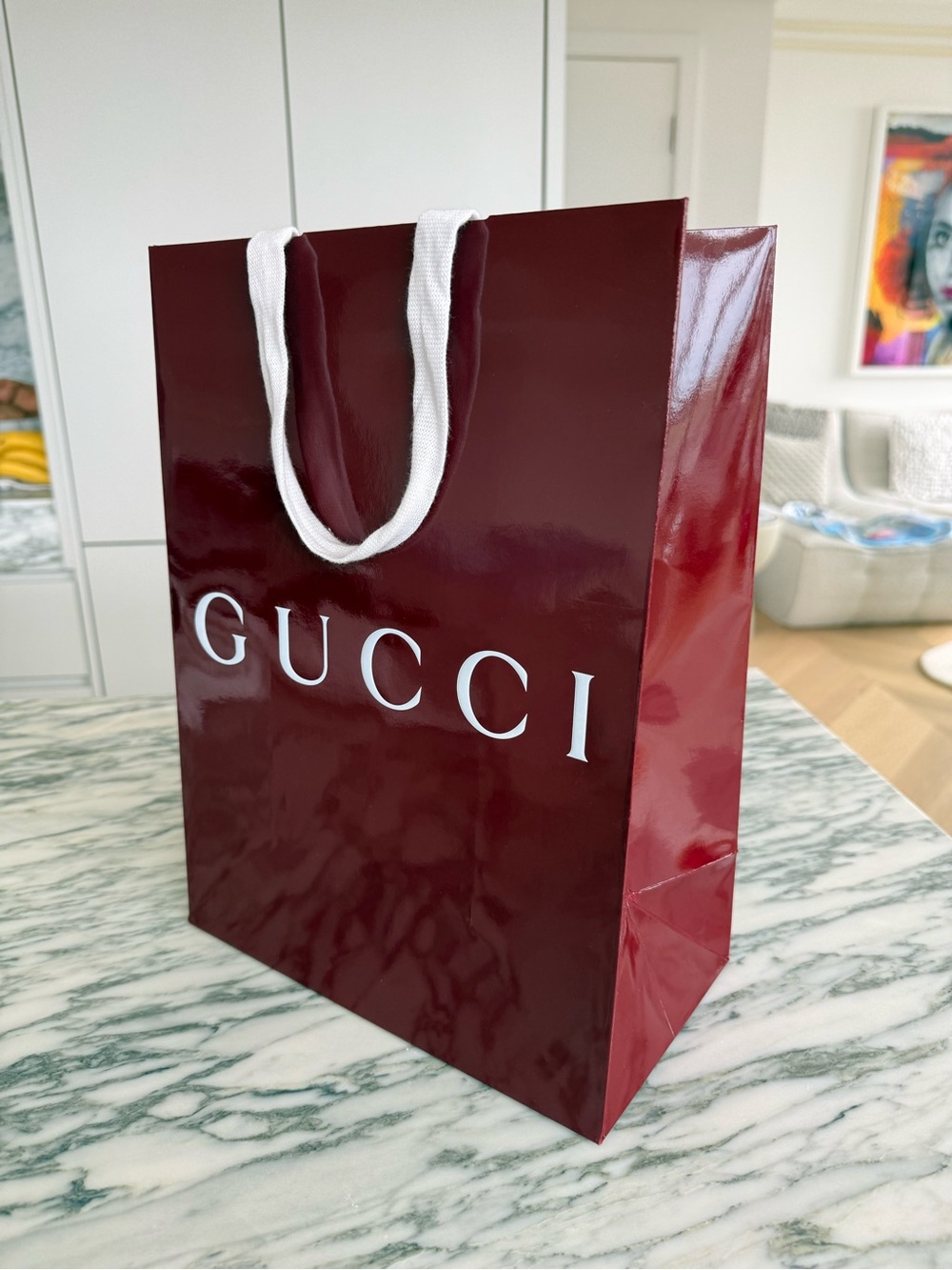 Gucci Glossy Burgundy Gift Bag with White Logo